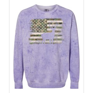 Deer Hunting Whitetail Camo American Us Flag Elk Buck Colorblast Crewneck Sweatshirt