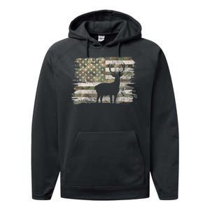 Deer Hunting Whitetail Camo American Us Flag Elk Buck Performance Fleece Hoodie