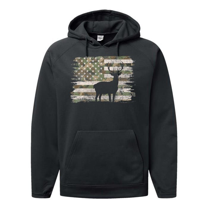 Deer Hunting Whitetail Camo American Us Flag Elk Buck Performance Fleece Hoodie