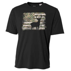 Deer Hunting Whitetail Camo American Us Flag Elk Buck Cooling Performance Crew T-Shirt