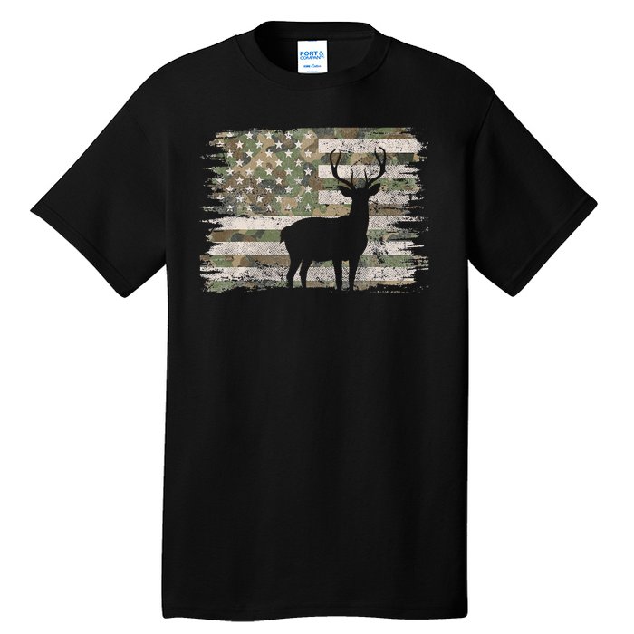 Deer Hunting Whitetail Camo American Us Flag Elk Buck Tall T-Shirt