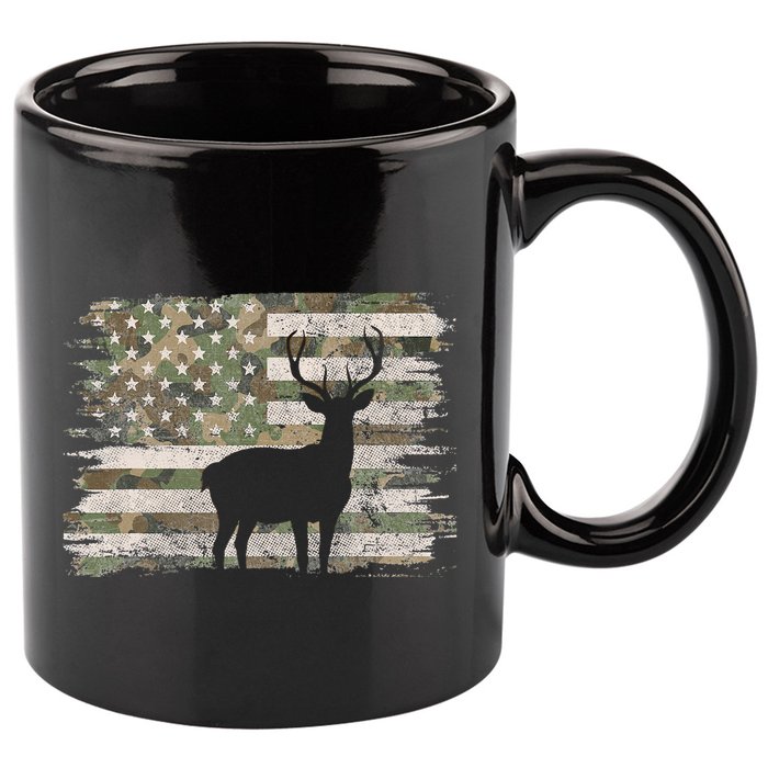 Deer Hunting Whitetail Camo American Us Flag Elk Buck 11oz C Handle Ceramic Mug