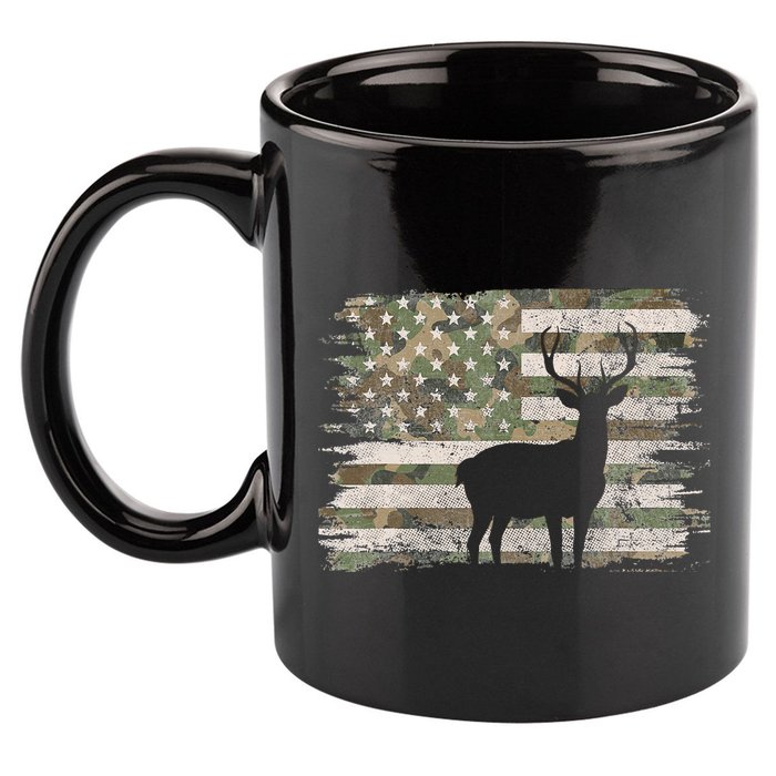 Deer Hunting Whitetail Camo American Us Flag Elk Buck 11oz C Handle Ceramic Mug