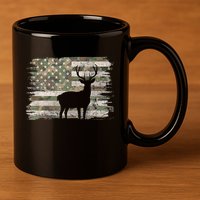 Deer Hunting Whitetail Camo American Us Flag Elk Buck 11oz C Handle Ceramic Mug