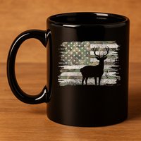 Deer Hunting Whitetail Camo American Us Flag Elk Buck 11oz C Handle Ceramic Mug
