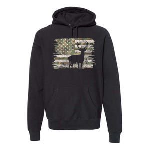 Deer Hunting Whitetail Camo American Us Flag Elk Buck Premium Hoodie