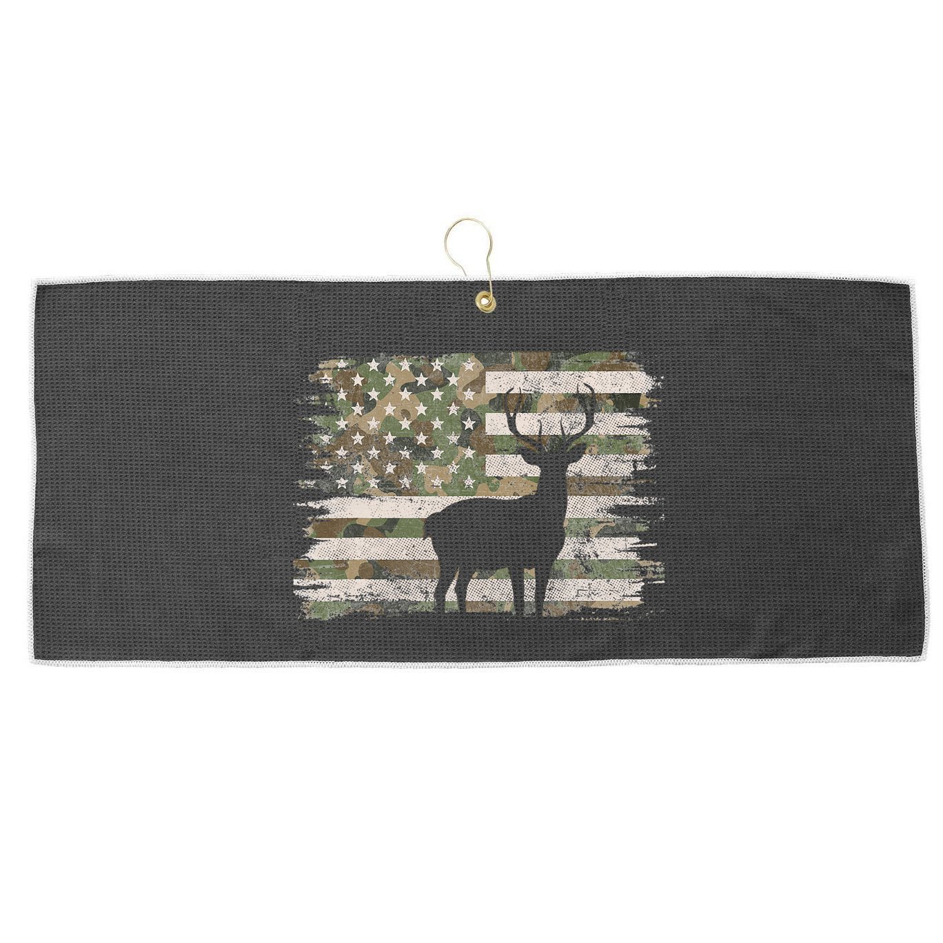 Deer Hunting Whitetail Camo American Us Flag Elk Buck Large Microfiber Waffle Golf Towel