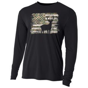 Deer Hunting Whitetail Camo American Us Flag Elk Buck Cooling Performance Long Sleeve Crew