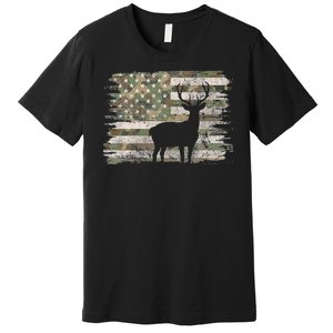 Deer Hunting Whitetail Camo American Us Flag Elk Buck Premium T-Shirt