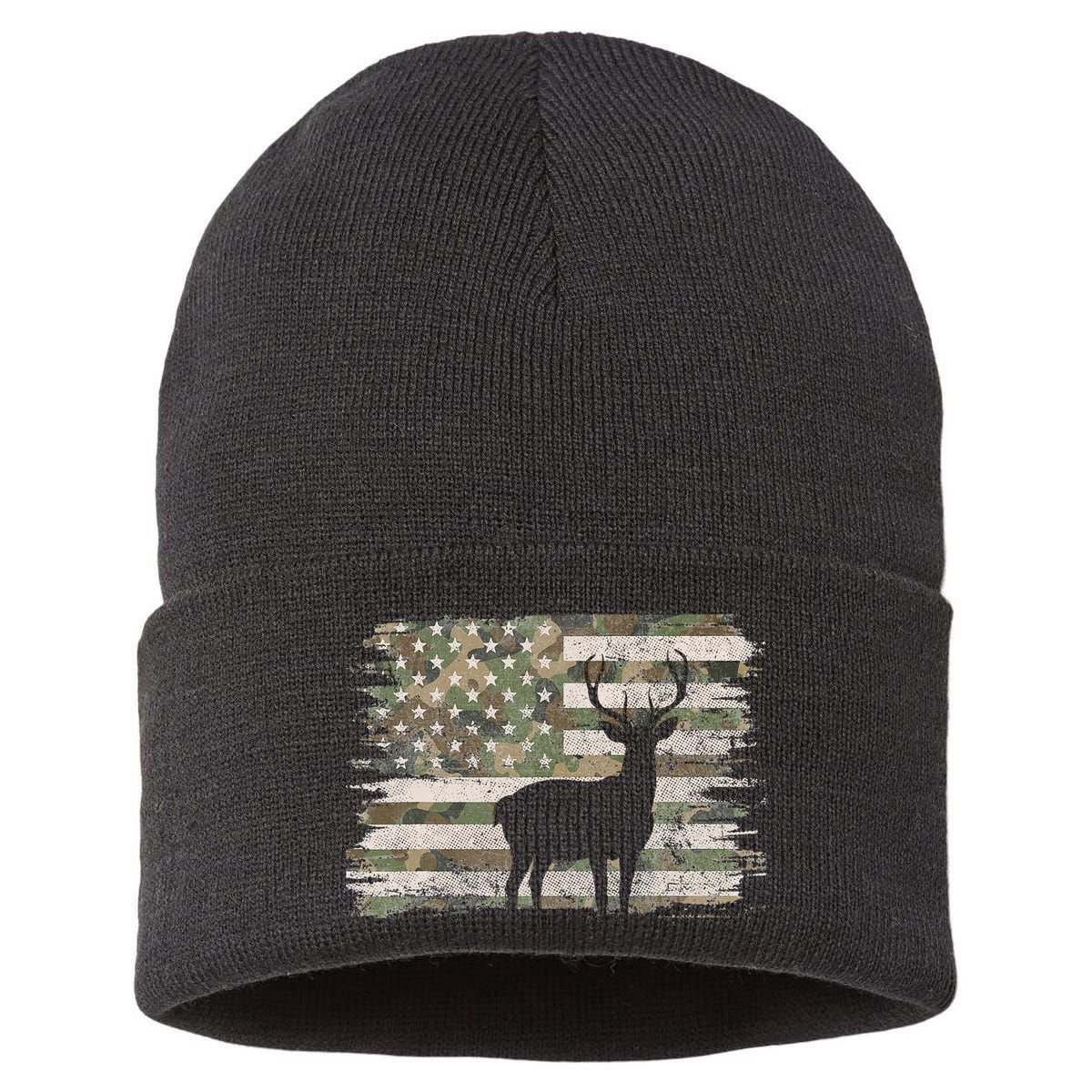 Deer Hunting Whitetail Camo American Us Flag Elk Buck Sustainable Knit Beanie