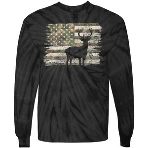 Deer Hunting Whitetail Camo American Us Flag Elk Buck Tie-Dye Long Sleeve Shirt