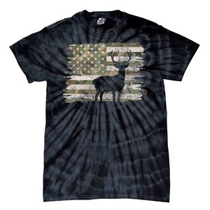 Deer Hunting Whitetail Camo American Us Flag Elk Buck Tie-Dye T-Shirt