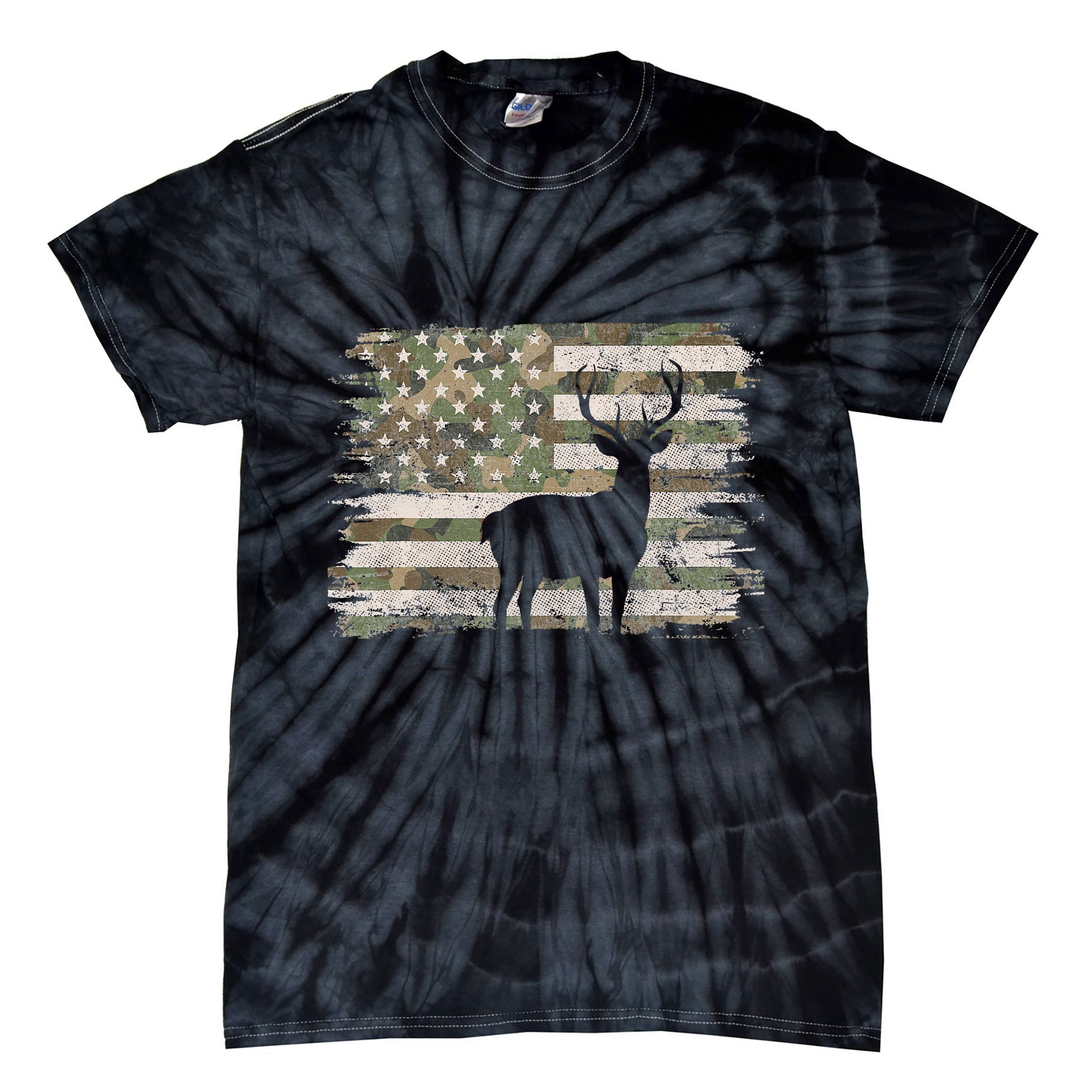 Deer Hunting Whitetail Camo American Us Flag Elk Buck Tie-Dye T-Shirt