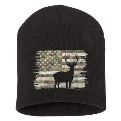 Deer Hunting Whitetail Camo American Us Flag Elk Buck Short Acrylic Beanie