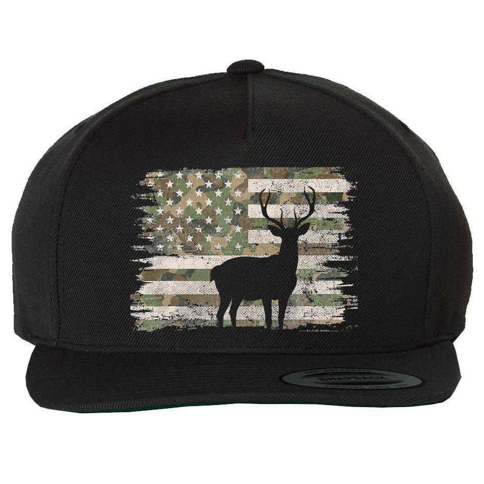 Deer Hunting Whitetail Camo American Us Flag Elk Buck Wool Snapback Cap