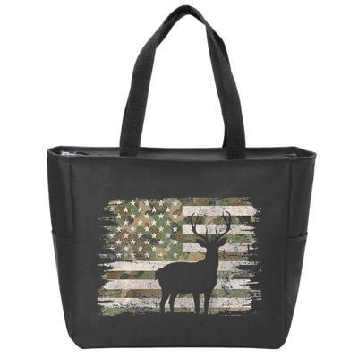 Deer Hunting Whitetail Camo American Us Flag Elk Buck Zip Tote Bag