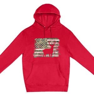 Deer Hunting Whitetail Camo American Us Flag Elk Buck Premium Pullover Hoodie