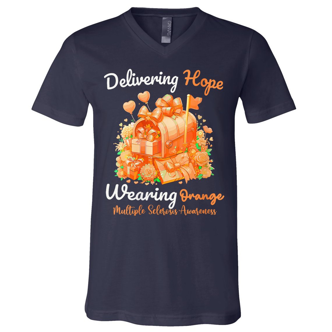 Delivering Hope Wearing Orange Multiple Sclerosis Awareness V-Neck T-Shirt