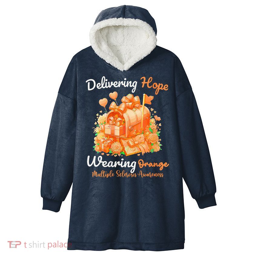 Delivering Hope Wearing Orange Multiple Sclerosis Awareness Hooded Wearable Blanket