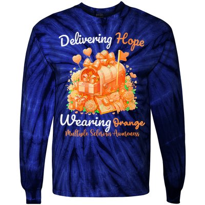 Delivering Hope Wearing Orange Multiple Sclerosis Awareness Tie-Dye Long Sleeve Shirt