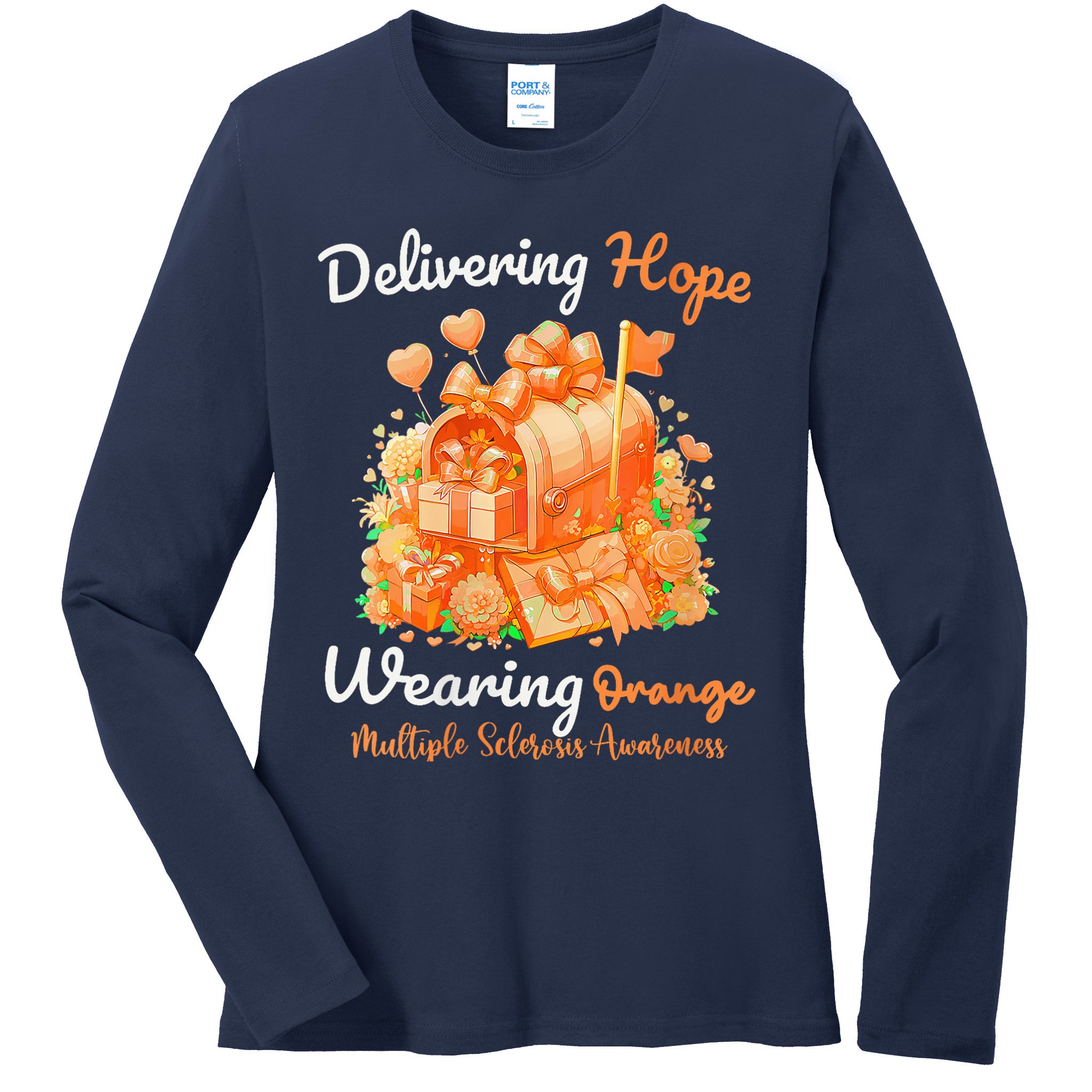 Delivering Hope Wearing Orange Multiple Sclerosis Awareness Ladies Long Sleeve Shirt