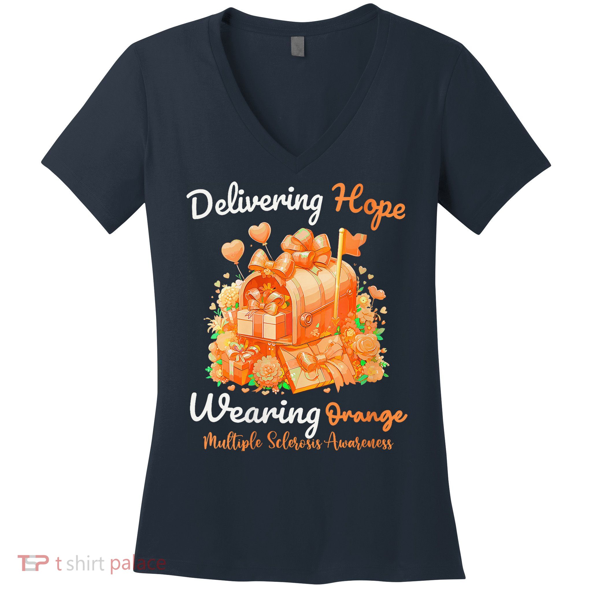 Delivering Hope Wearing Orange Multiple Sclerosis Awareness Women's V-Neck T-Shirt