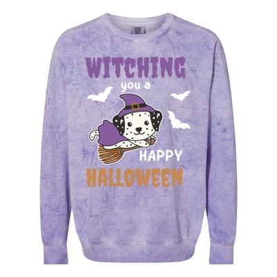 Dalmatian Halloween Witch Costume Dogs Witches Pun Gift Colorblast Crewneck Sweatshirt