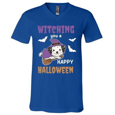 Dalmatian Halloween Witch Costume Dogs Witches Pun Gift V-Neck T-Shirt