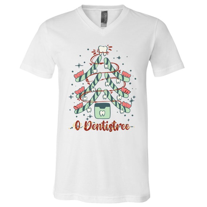 Dental Hygienist Xmas Tree Funny Christmas Dental Assistant V-Neck T-Shirt