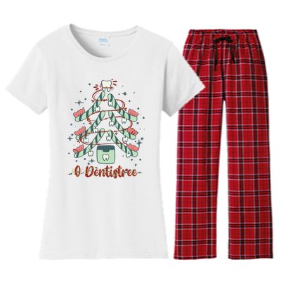 Dental Hygienist Xmas Tree Funny Christmas Dental Assistant Women's Flannel Pajama Set