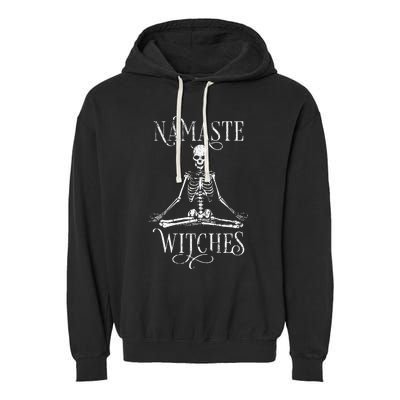 Distressed Halloween Yoga Skeleton Namaste Witches Garment-Dyed Fleece Hoodie