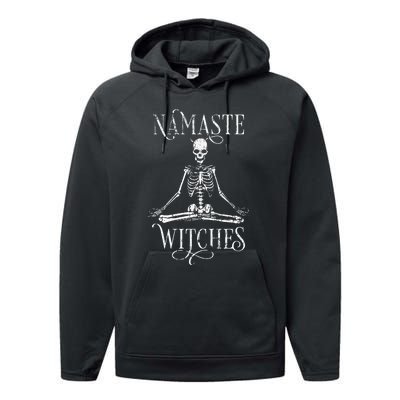 Distressed Halloween Yoga Skeleton Namaste Witches Performance Fleece Hoodie