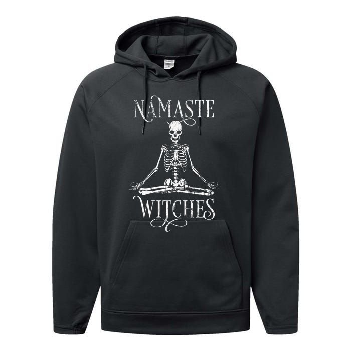 Distressed Halloween Yoga Skeleton Namaste Witches Performance Fleece Hoodie