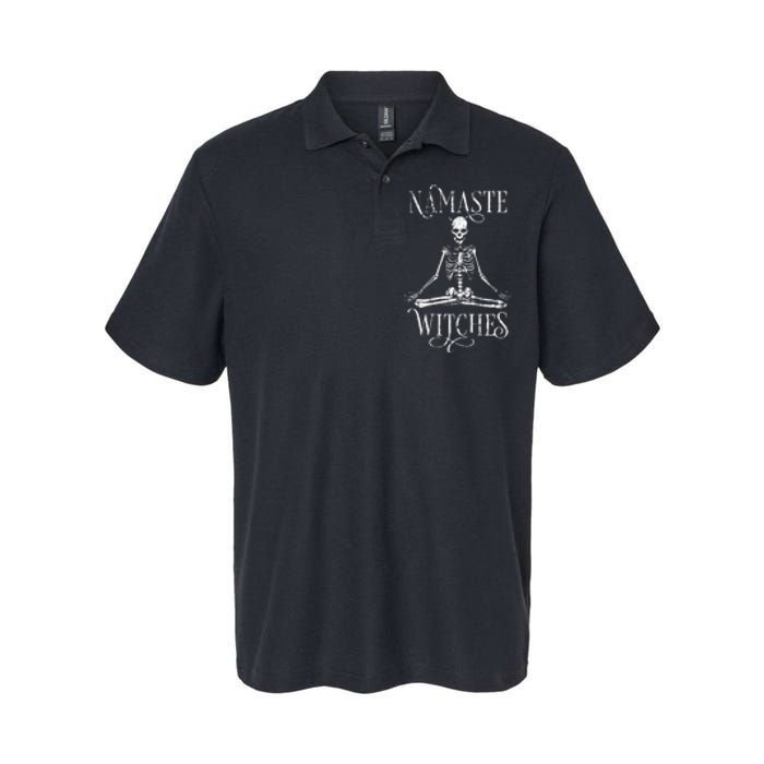 Distressed Halloween Yoga Skeleton Namaste Witches Softstyle Adult Sport Polo