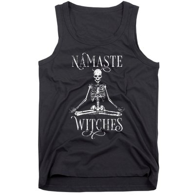 Distressed Halloween Yoga Skeleton Namaste Witches Tank Top