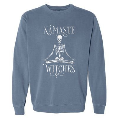 Distressed Halloween Yoga Skeleton Namaste Witches Garment-Dyed Sweatshirt