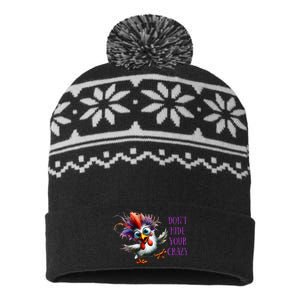 Dont Hide Your Crazy Chicken Colorful Chicken USA-Made Snowflake Beanie