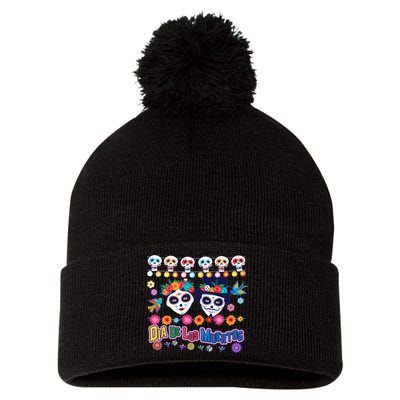 Dia De Los Muertos  Day of the Dead Pom Pom 12in Knit Beanie