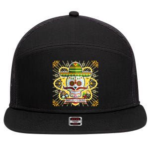 Dia De Los Muertos Day of the Dead Sugar Skull 7 Panel Mesh Trucker Snapback Hat