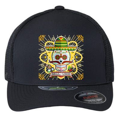 Dia De Los Muertos Day of the Dead Sugar Skull Flexfit Unipanel Trucker Cap