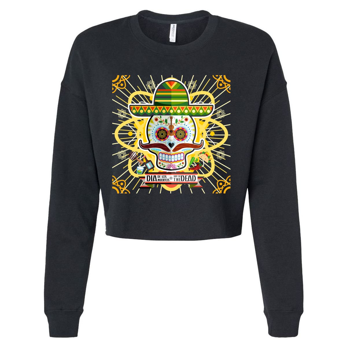 Dia De Los Muertos Day of the Dead Sugar Skull Cropped Pullover Crew