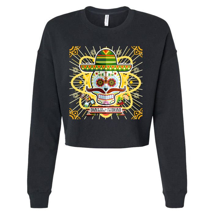 Dia De Los Muertos Day of the Dead Sugar Skull Cropped Pullover Crew
