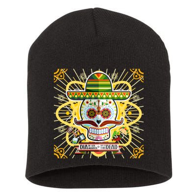 Dia De Los Muertos Day of the Dead Sugar Skull Short Acrylic Beanie