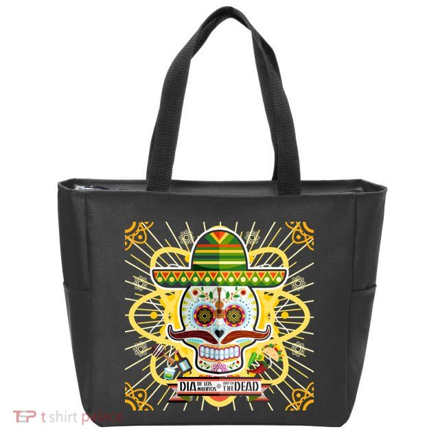 Dia De Los Muertos Day of the Dead Sugar Skull Zip Tote Bag