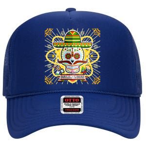 Dia De Los Muertos Day of the Dead Sugar Skull High Crown Mesh Back Trucker Hat