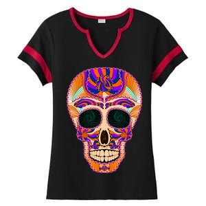 Dia de Muertos Mexican Skull Ladies Halftime Notch Neck Tee