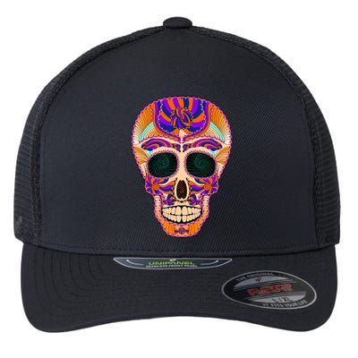 Dia de Muertos Mexican Skull Flexfit Unipanel Trucker Cap