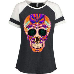 Dia de Muertos Mexican Skull Enza Ladies Jersey Colorblock Tee