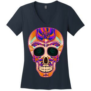 Dia de Muertos Mexican Skull Women's V-Neck T-Shirt