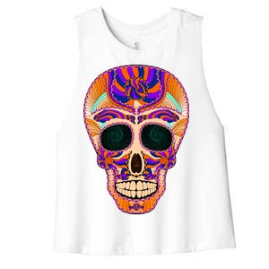 Dia de Muertos Mexican Skull Women's Racerback Cropped Tank